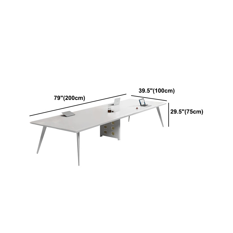 White Manufactured Wood Rectangular Desk Modern Cable Management Office Desk