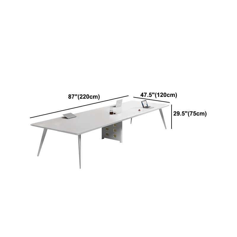 White Manufactured Wood Rectangular Desk Modern Cable Management Office Desk