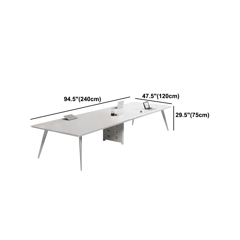 White Manufactured Wood Rectangular Desk Modern Cable Management Office Desk