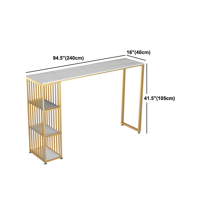 1/2/3 Pieces Glam Iron Bistro Set Rectangle White Stone Top Bar Table Set with Shelf