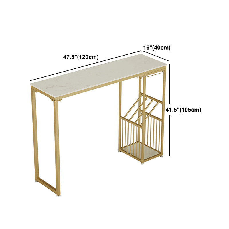 1/2 Pieces Glam Iron Bar Table Set Rectangle White Faux Marble Top Bistro Set with Shelf