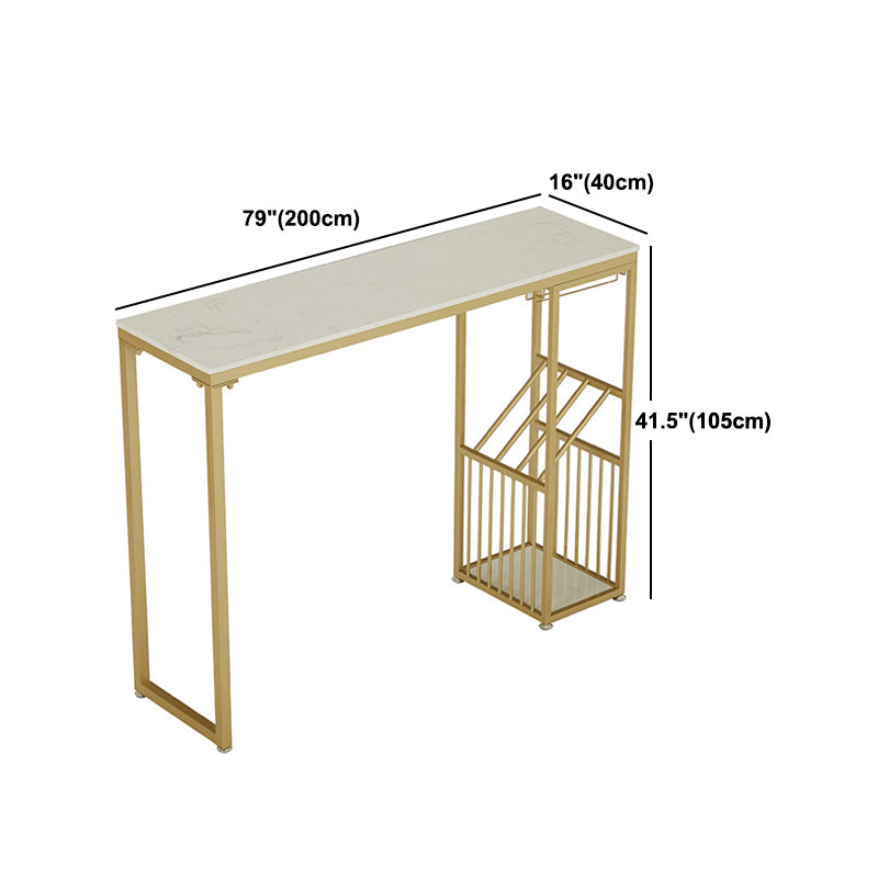 1/2 Pieces Glam Iron Bar Table Set Rectangle White Faux Marble Top Bistro Set with Shelf