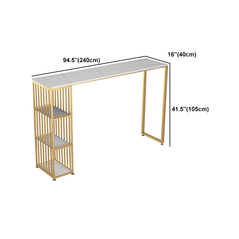 1/2/3 Pieces Glam Iron Bar Table Set Rectangle White Stone Top Bistro Set with Shelf