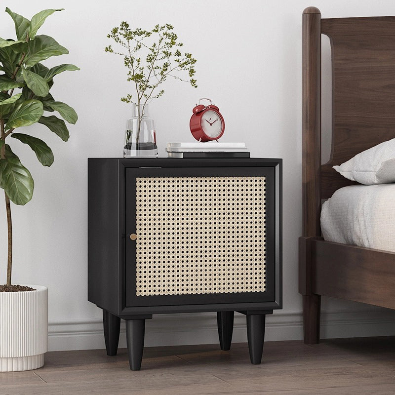 19.6" /21.6" Tall Wooden Nightstand in White / Black Modern Night Stand