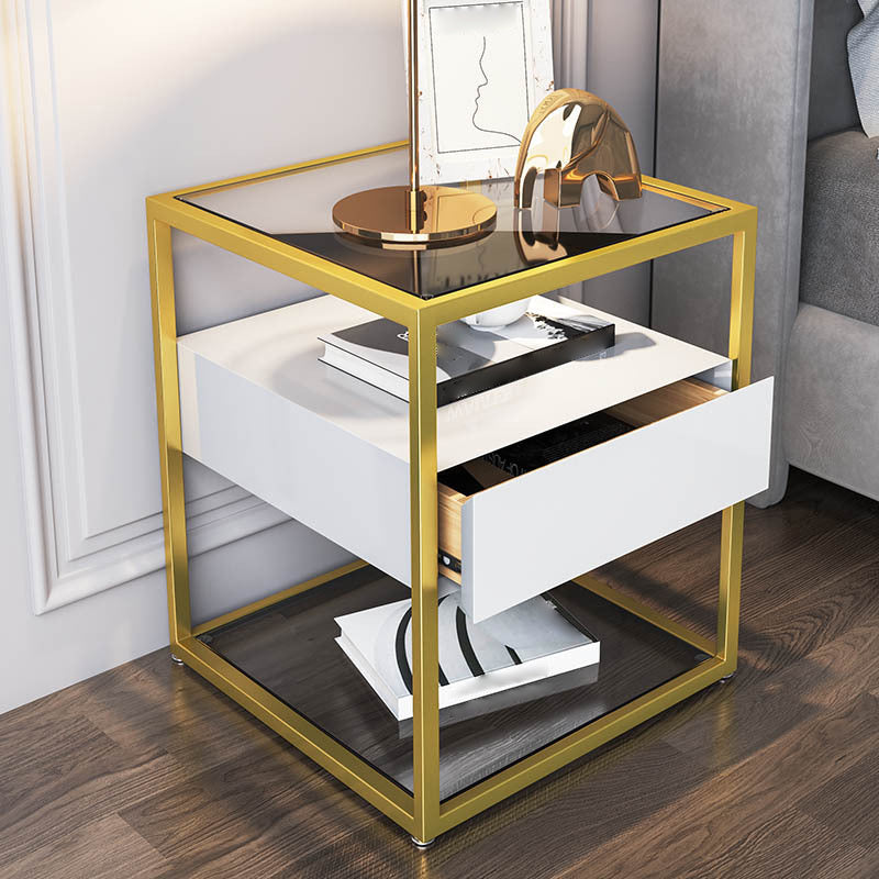 Modern Style Metallic White/gold/black Tempered Glass Table Top Nightstand