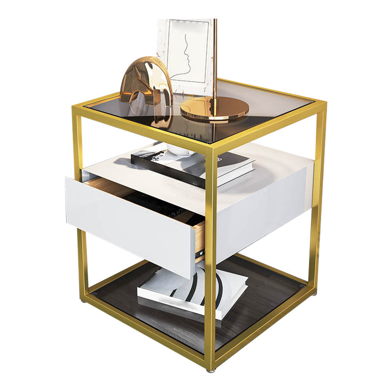 Modern Style Metallic White/gold/black Tempered Glass Table Top Nightstand