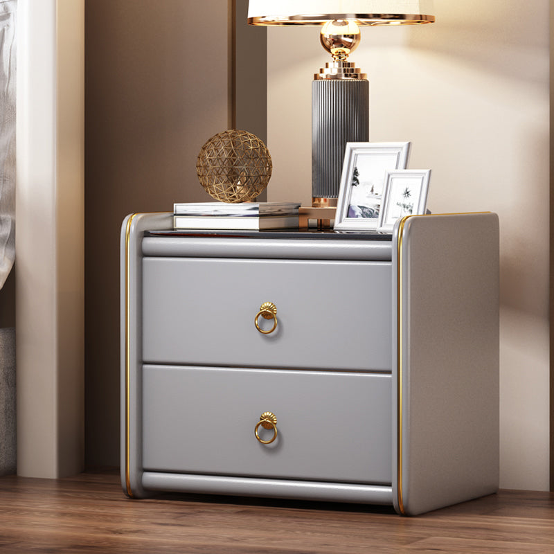 17.7" Tall 2 - Drawer Nightstand Modern Faux Leather Nightstand