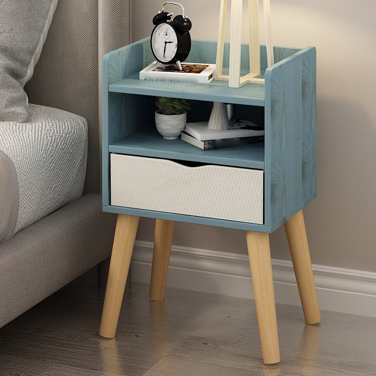 22.4" /23.6" Tall Wooden Nightstand in Blue/white / Natural Modern Night Stand