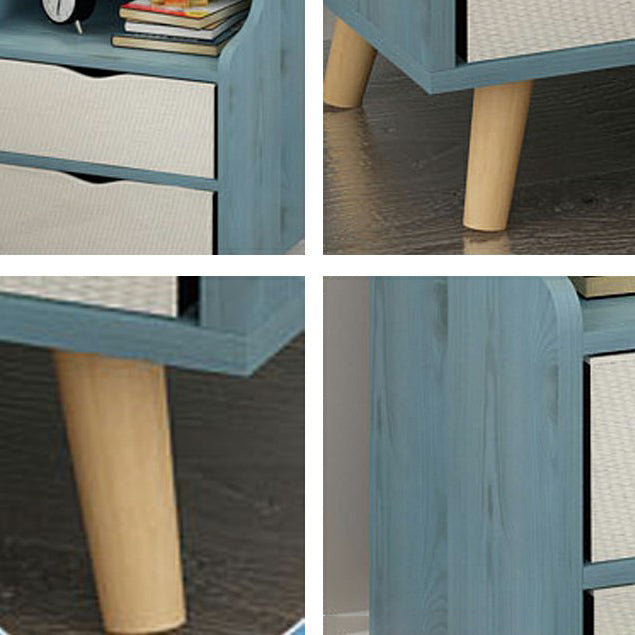 22.4" /23.6" Tall Wooden Nightstand in Blue/white / Natural Modern Night Stand