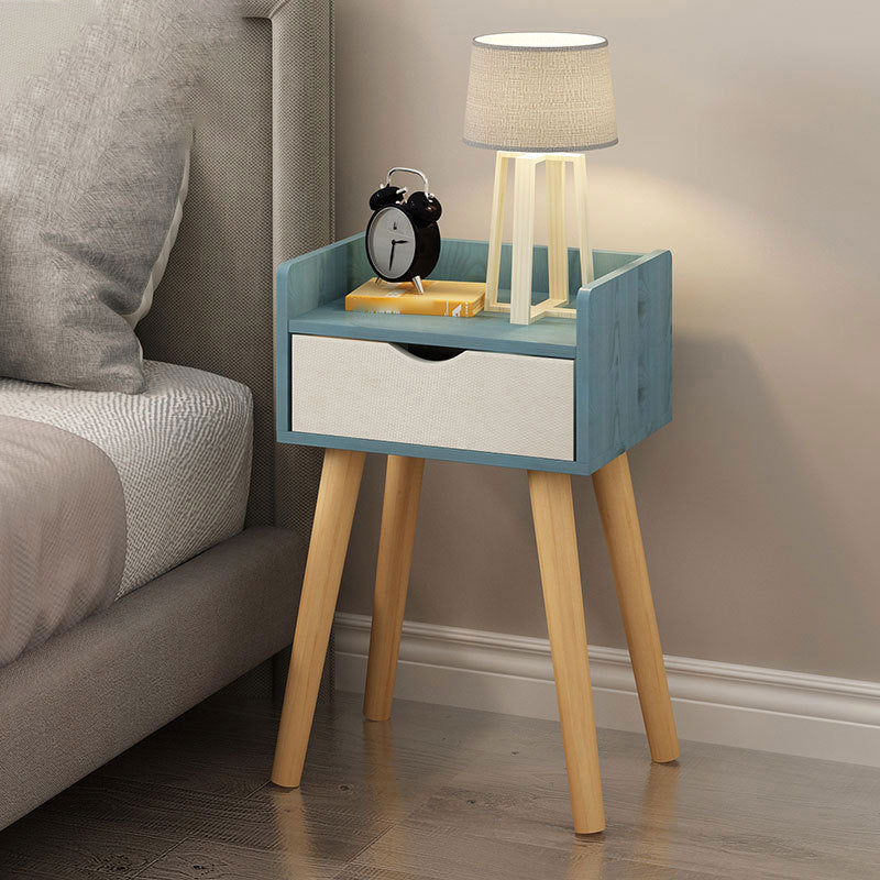 22.4" /23.6" Tall Wooden Nightstand in Blue/white / Natural Modern Night Stand