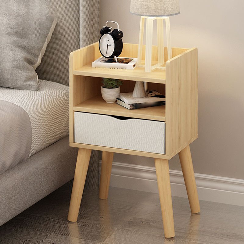 22.4" /23.6" Tall Wooden Nightstand in Blue/white / Natural Modern Night Stand