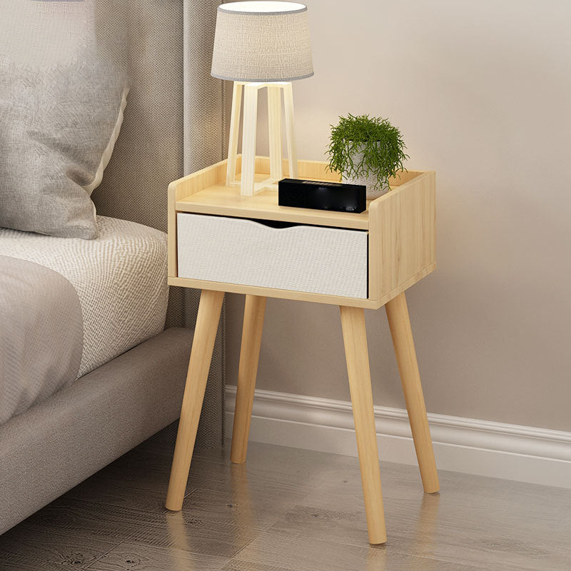 22.4" /23.6" Tall Wooden Nightstand in Blue/white / Natural Modern Night Stand