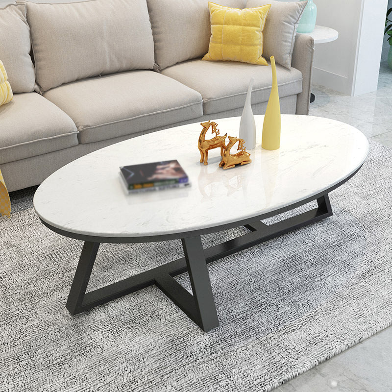 Modern Style Grey/black/white Oval Coffee Table with Crossed Legs Base