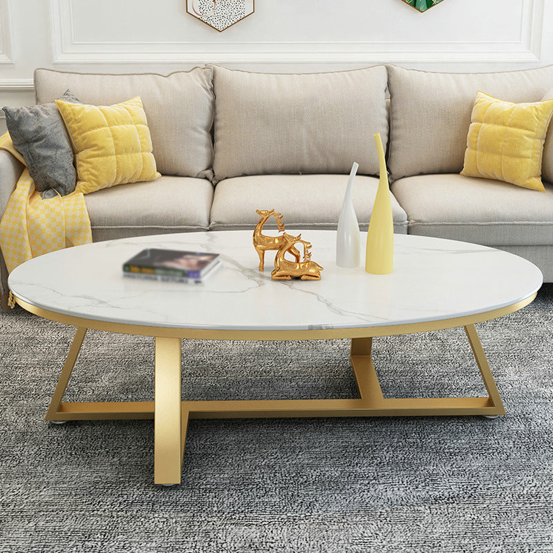 Modern Style Grey/black/white Oval Coffee Table with Crossed Legs Base