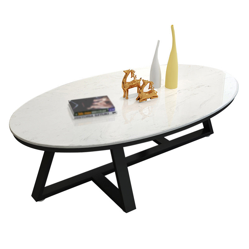 Modern Style Grey/black/white Oval Coffee Table with Crossed Legs Base