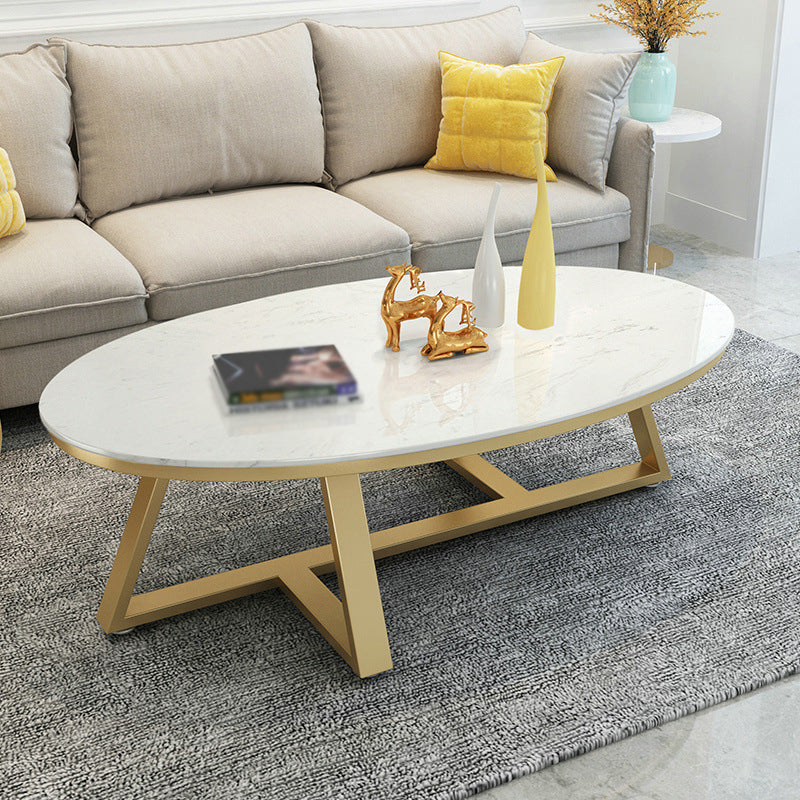 Modern Style Grey/black/white Oval Coffee Table with Crossed Legs Base