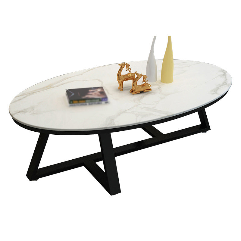 Modern Style Grey/black/white Oval Coffee Table with Crossed Legs Base