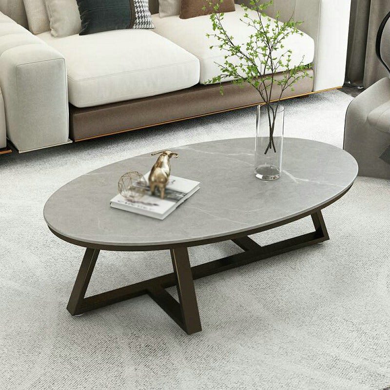 Modern Style Grey/black/white Oval Coffee Table with Crossed Legs Base