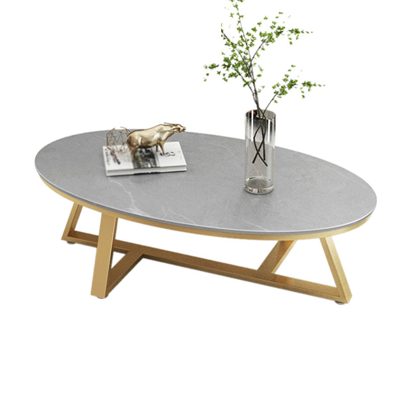 Modern Style Grey/black/white Oval Coffee Table with Crossed Legs Base