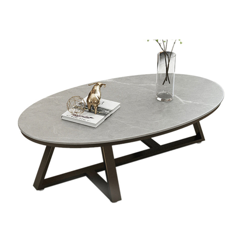 Modern Style Grey/black/white Oval Coffee Table with Crossed Legs Base