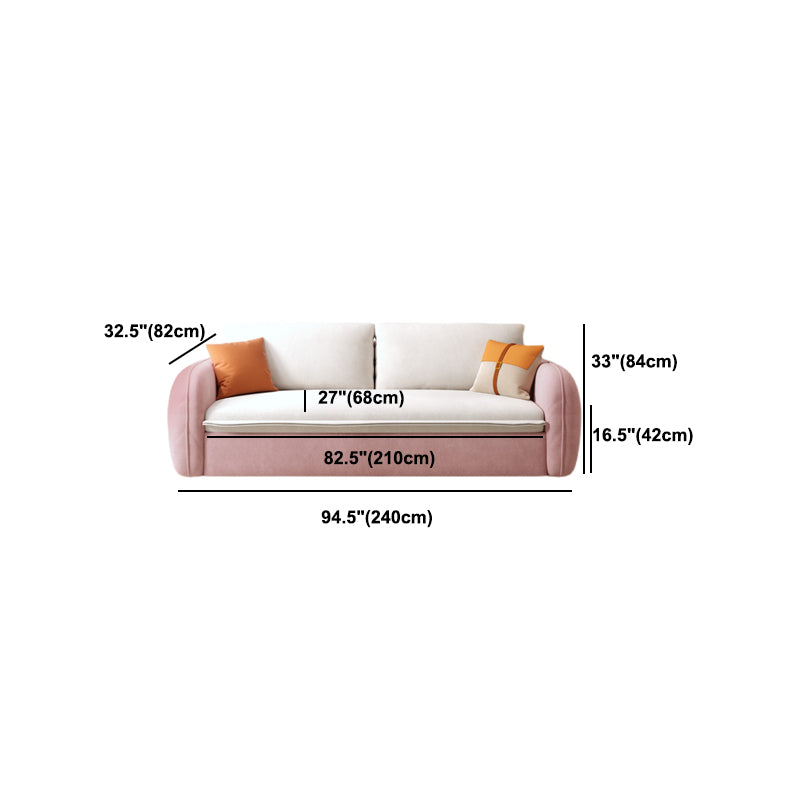 Modern Square Arm Bed Sofa Couch with Pillows in Pink and White