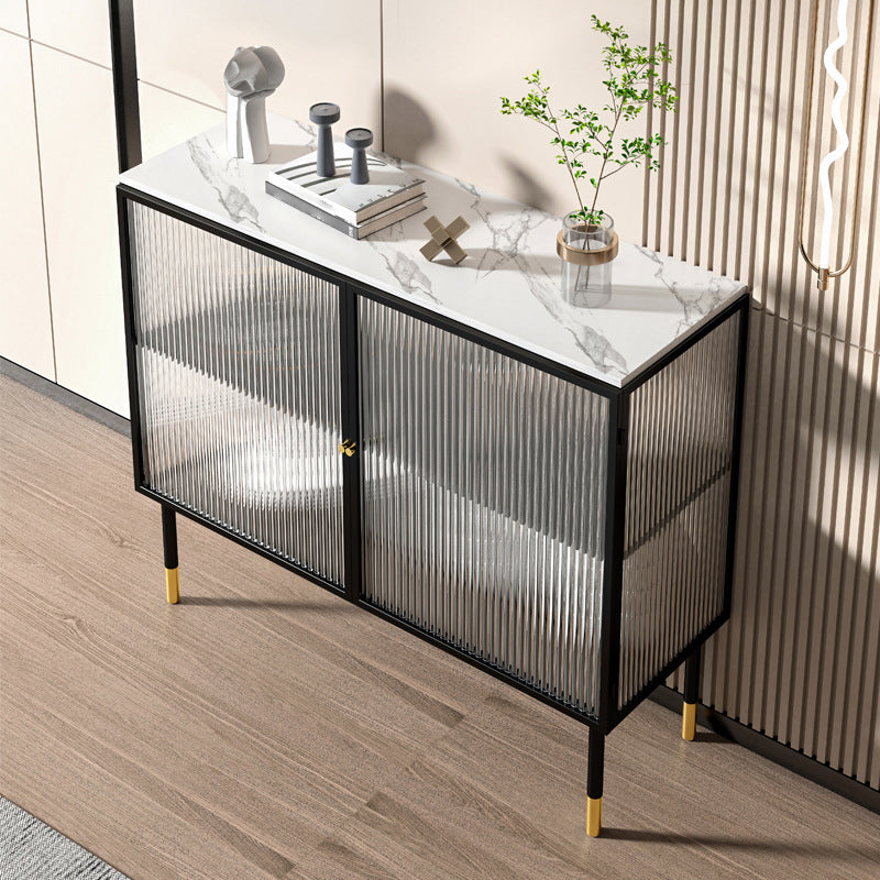 Glam Style Server Metal Frame Dining Server with Glass Door for Home Use