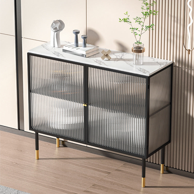 Glam Style Server Metal Frame Dining Server with Glass Door for Home Use