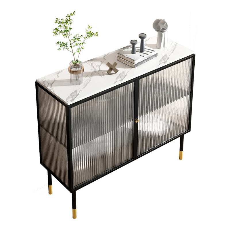 Glam Style Server Metal Frame Dining Server with Glass Door for Home Use