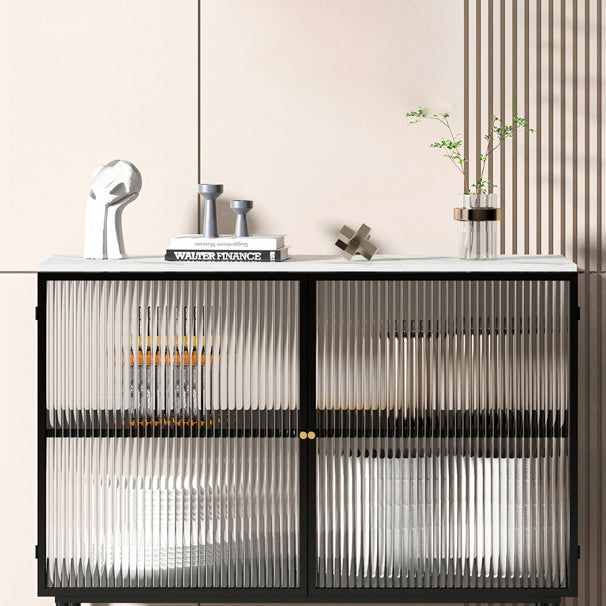 Glam Style Server Metal Frame Dining Server with Glass Door for Home Use