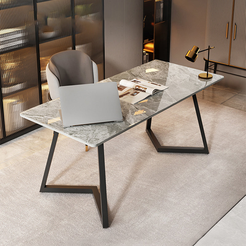 Contemporary Style Sintered Stone Desk Metal Sled Base Office Desk