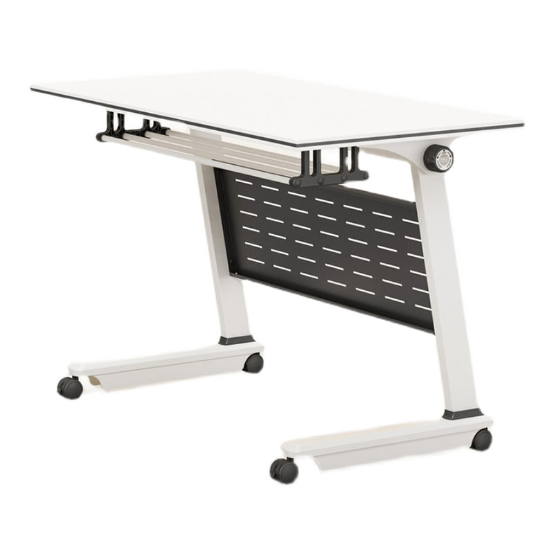 Modern Wooden Office Desk with Caster Wheels White Rectangular Writing Desk for Office