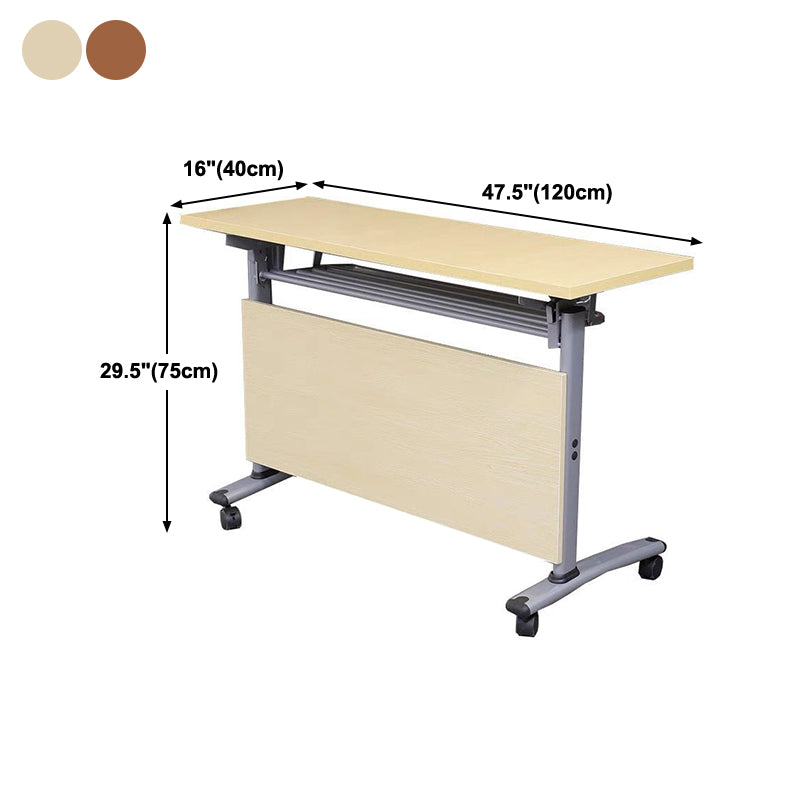 Modern Wooden Office Desk in Folding Brown Rectangular Writing Desk for Home