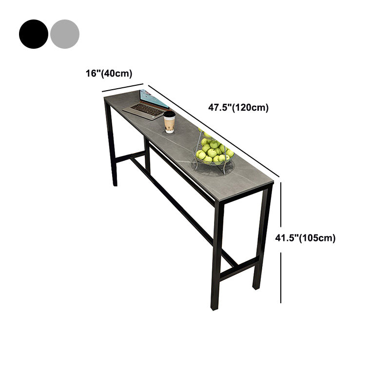 Stone Bar Dining Table Glam Rectangle Bar Table with Trestle Pedestal for Living Room