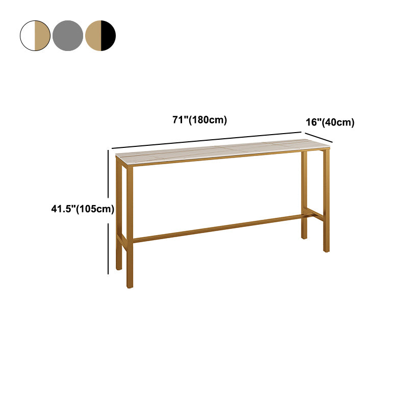 Stone Bar Dining Table Glam Rectangle Bar Table with Trestle Pedestal for Balcony Kitchen