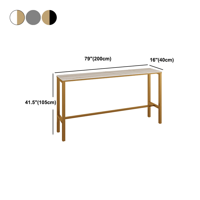 Stone Bar Dining Table Glam Rectangle Bar Table with Trestle Pedestal for Balcony Kitchen