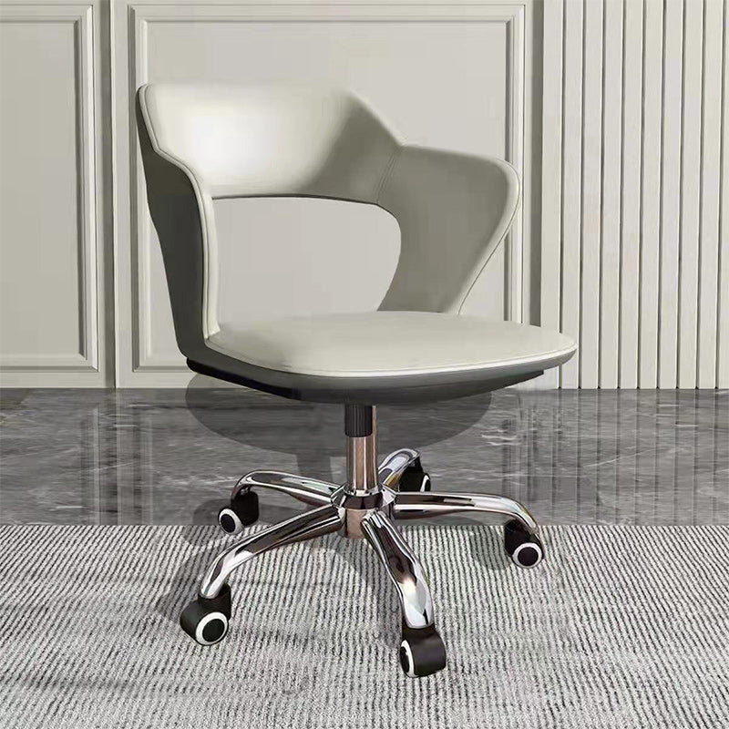 Metallic Finish Contemporary Indoor Side Chair Faux Leather Open Back Dining Arm Chair