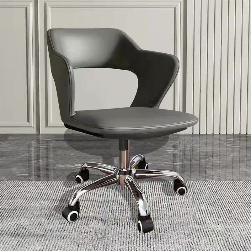 Metallic Finish Contemporary Indoor Side Chair Faux Leather Open Back Dining Arm Chair