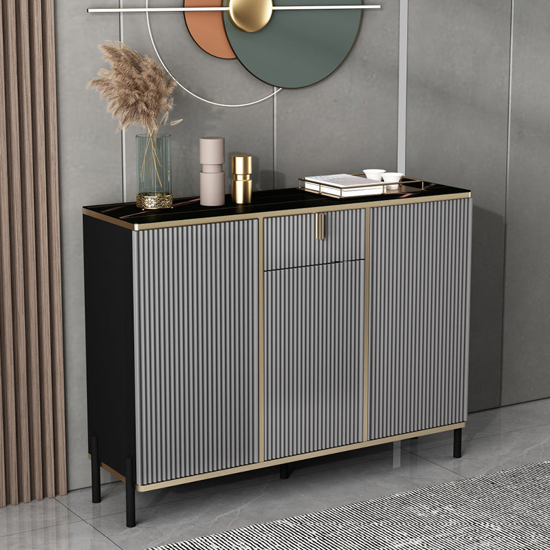 Glam Style Sideboard Black Top Server with Door and Drawer for Living Room