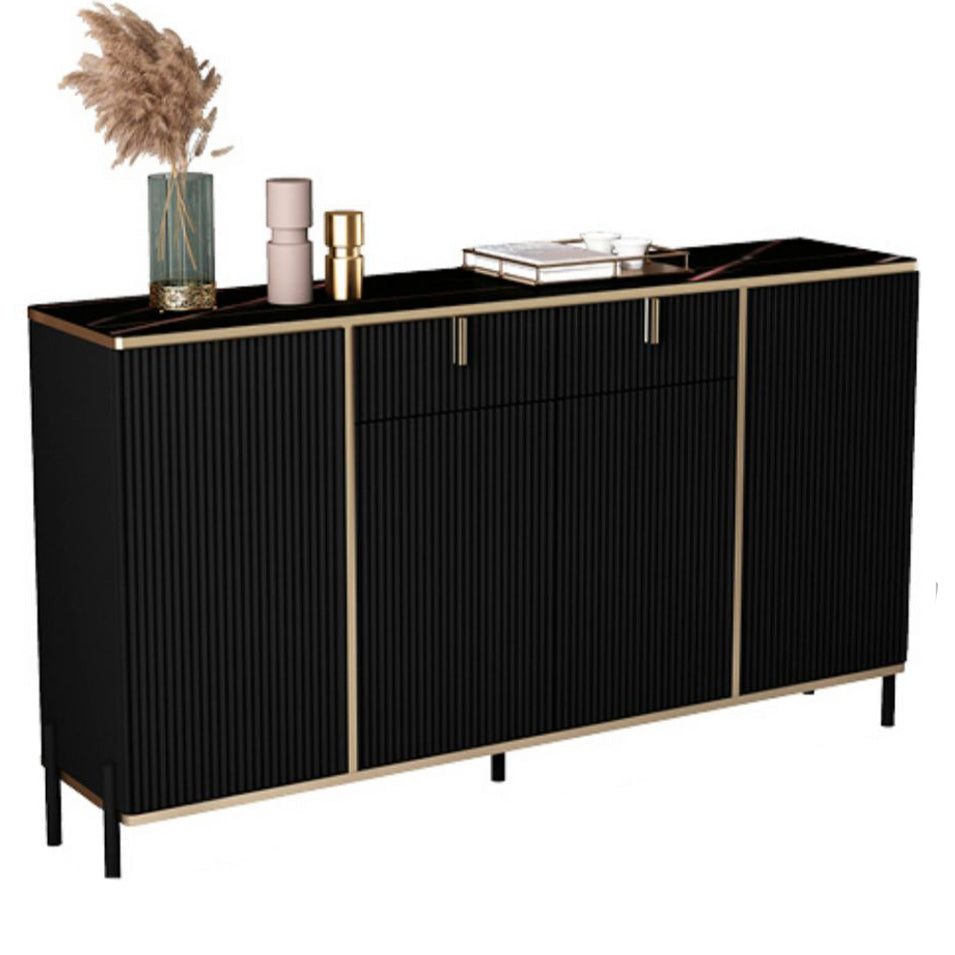 Glam Style Sideboard Black Top Server with Door and Drawer for Living Room