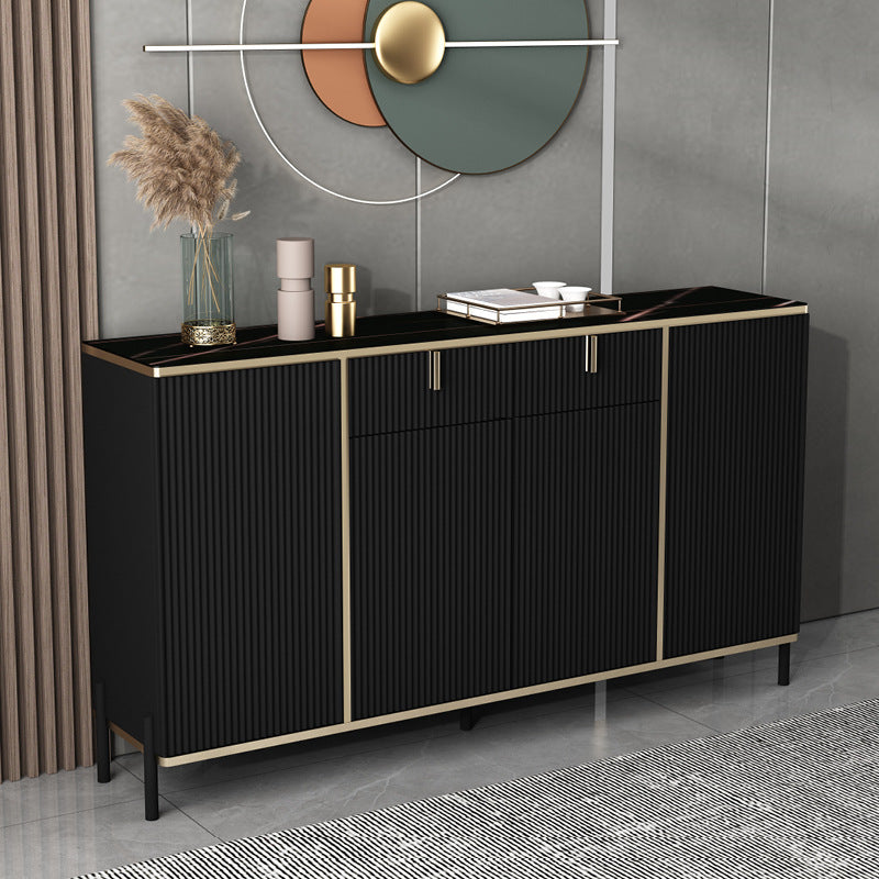 Glam Style Sideboard Black Top Server with Door and Drawer for Living Room