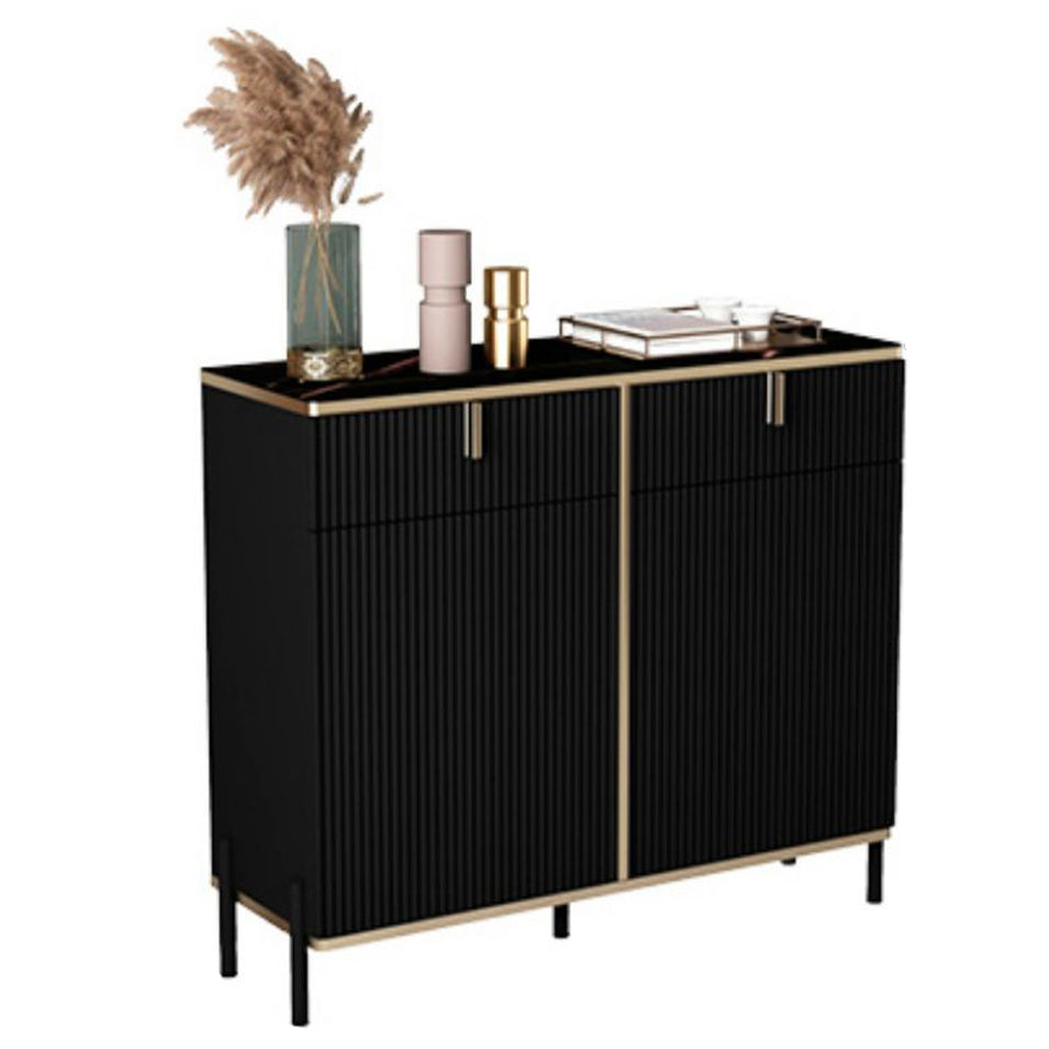 Glam Style Sideboard Black Top Server with Door and Drawer for Living Room