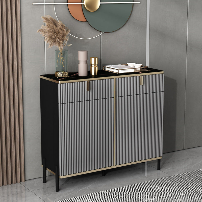 Glam Style Sideboard Black Top Server with Door and Drawer for Living Room