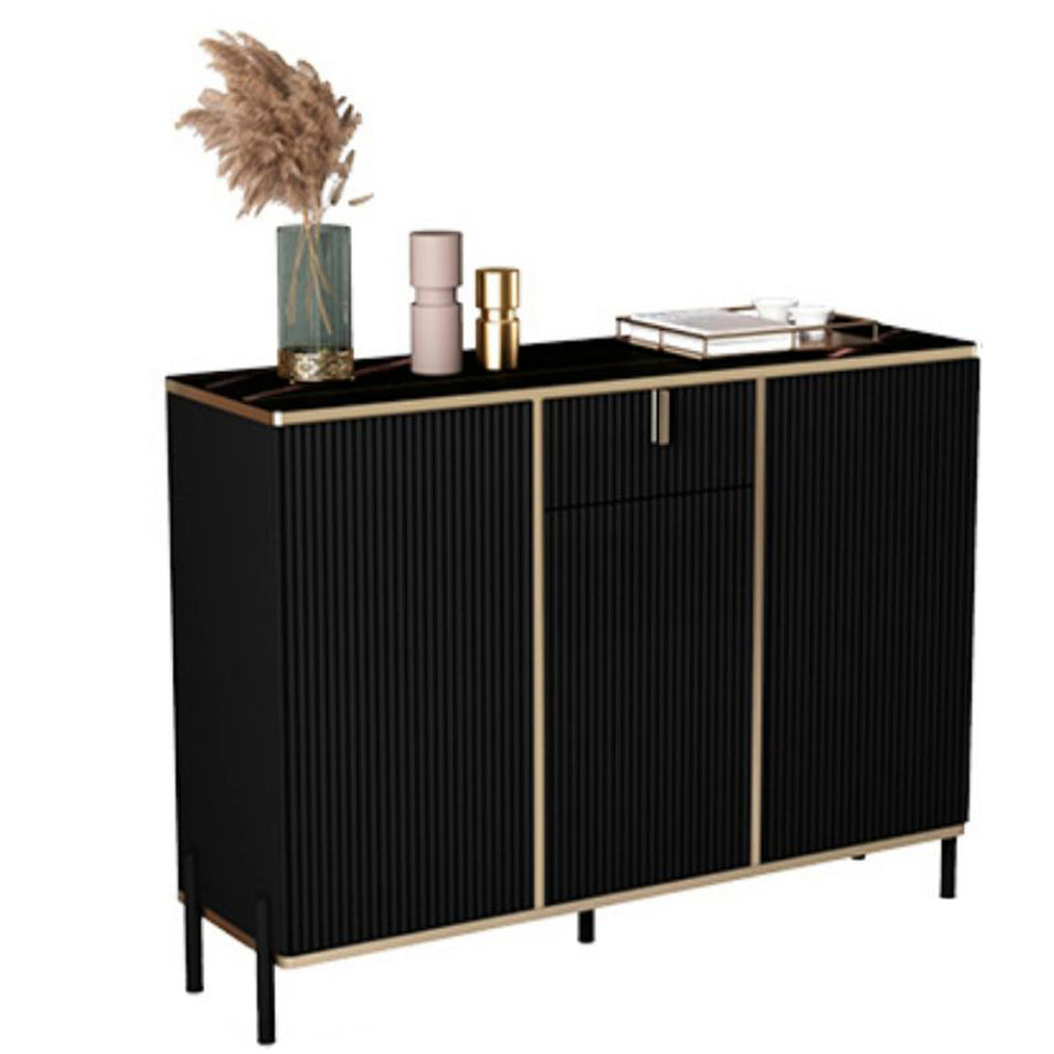 Glam Style Sideboard Black Top Server with Door and Drawer for Living Room