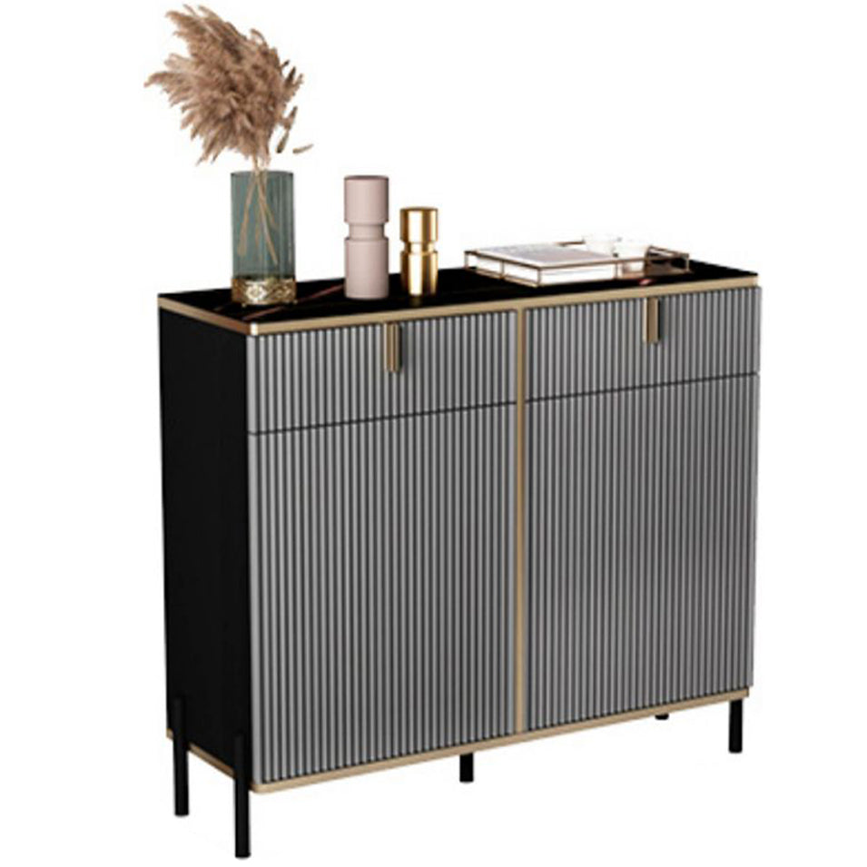 Glam Style Sideboard Black Top Server with Door and Drawer for Living Room