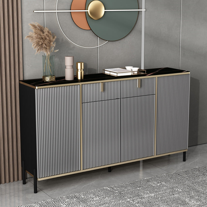 Glam Style Sideboard Black Top Server with Door and Drawer for Living Room