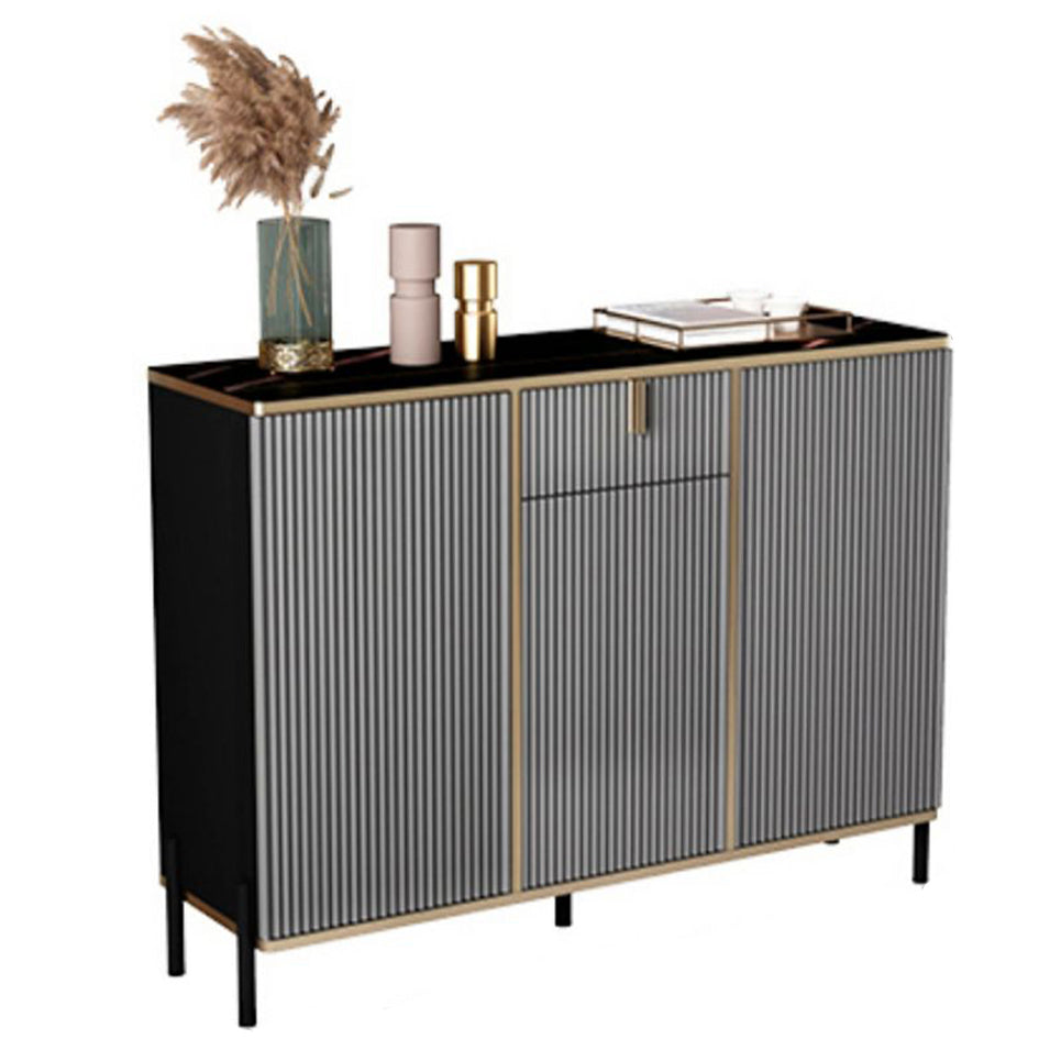 Glam Style Sideboard Black Top Server with Door and Drawer for Living Room