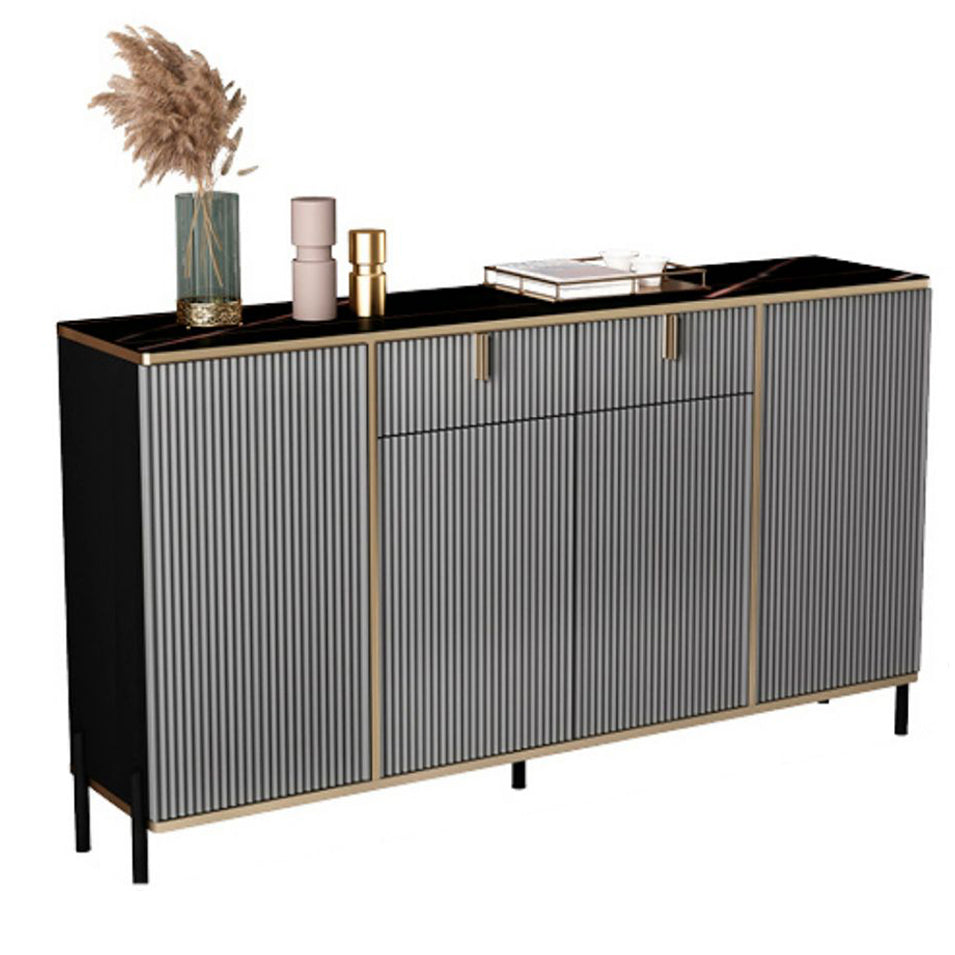 Glam Style Sideboard Black Top Server with Door and Drawer for Living Room