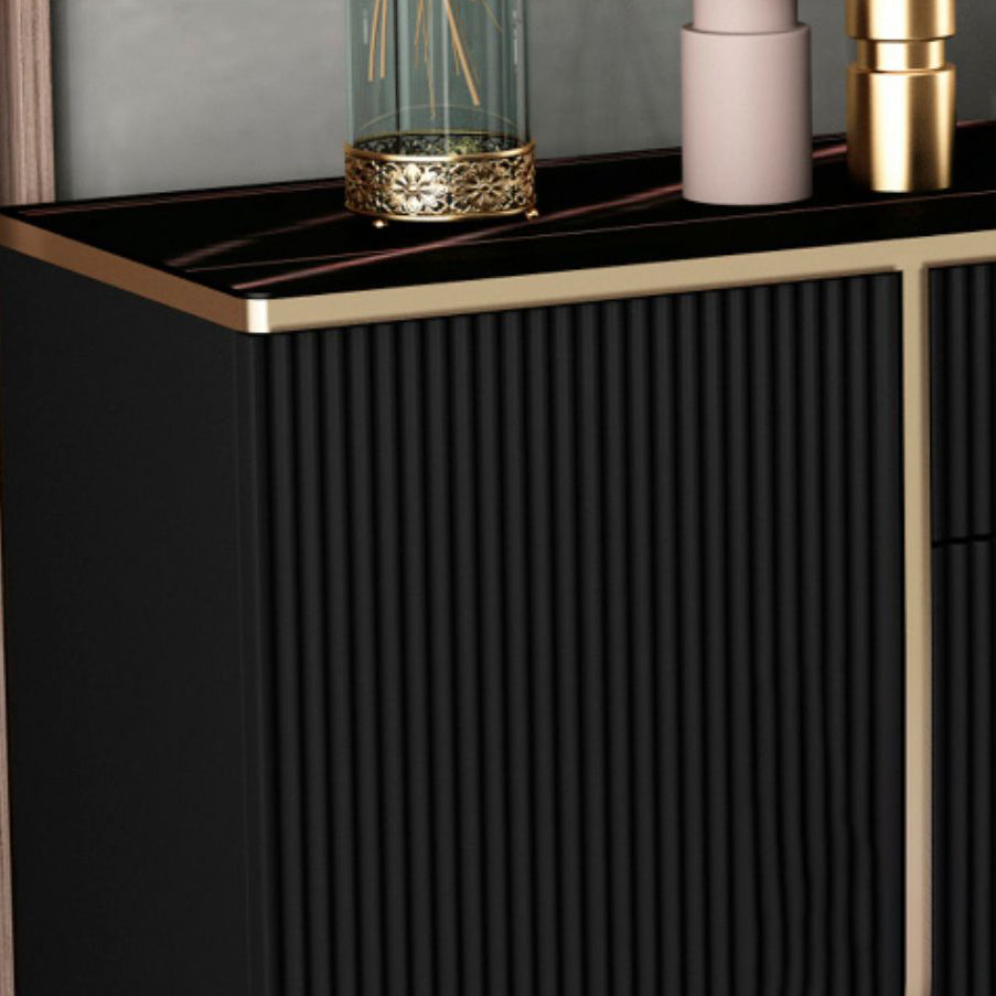 Glam Style Sideboard Black Top Server with Door and Drawer for Living Room