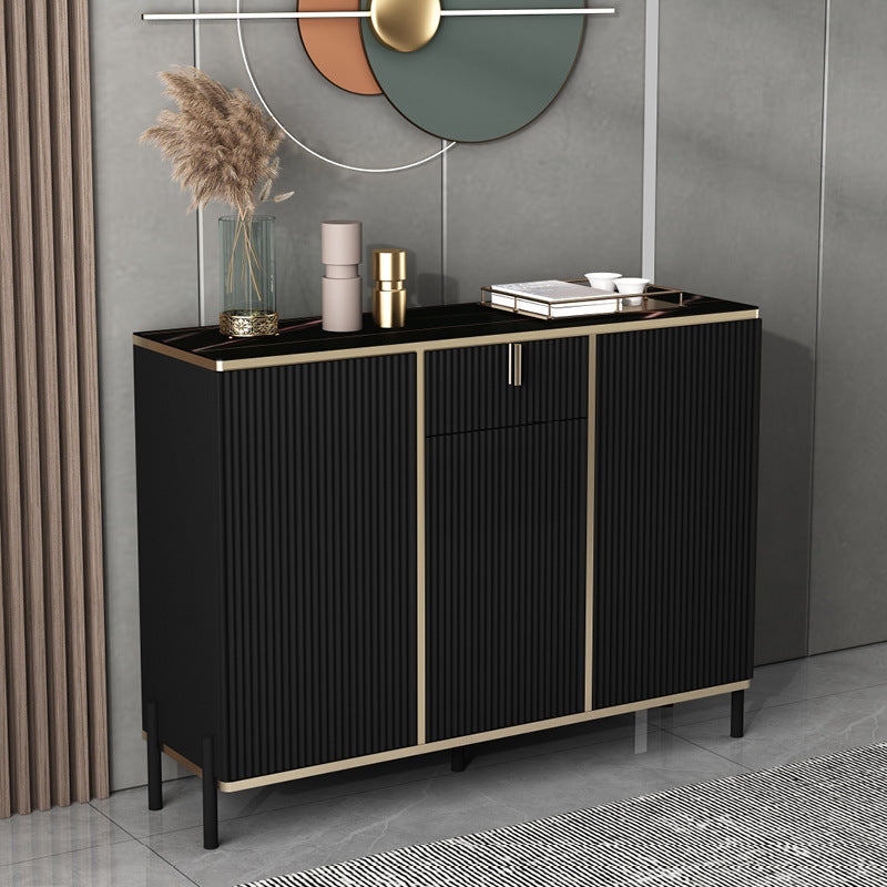 Glam Style Sideboard Black Top Server with Door and Drawer for Living Room