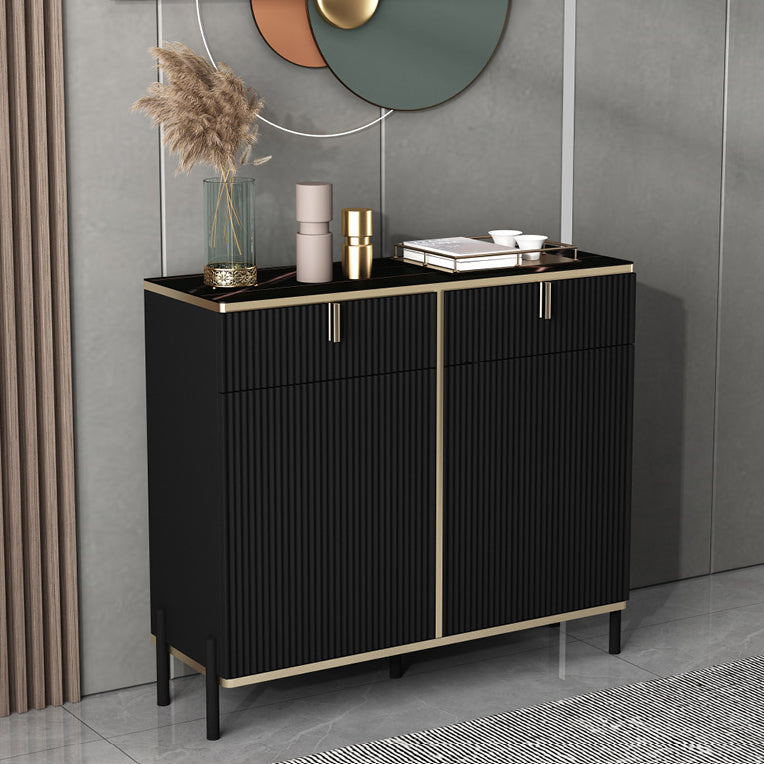 Glam Style Sideboard Black Top Server with Door and Drawer for Living Room